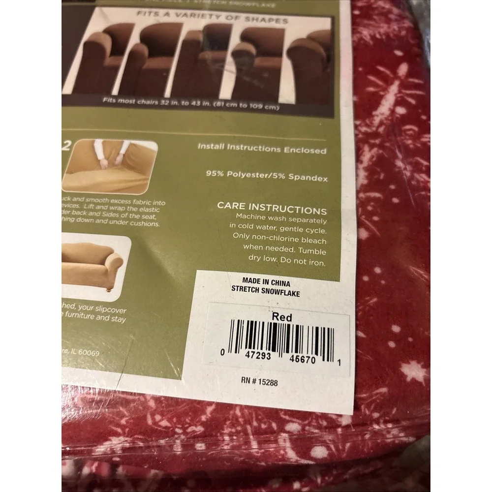 Sure Fit Stretch Snowflake Red 1 Piece Chair Furniture Slipcover Cover NEW